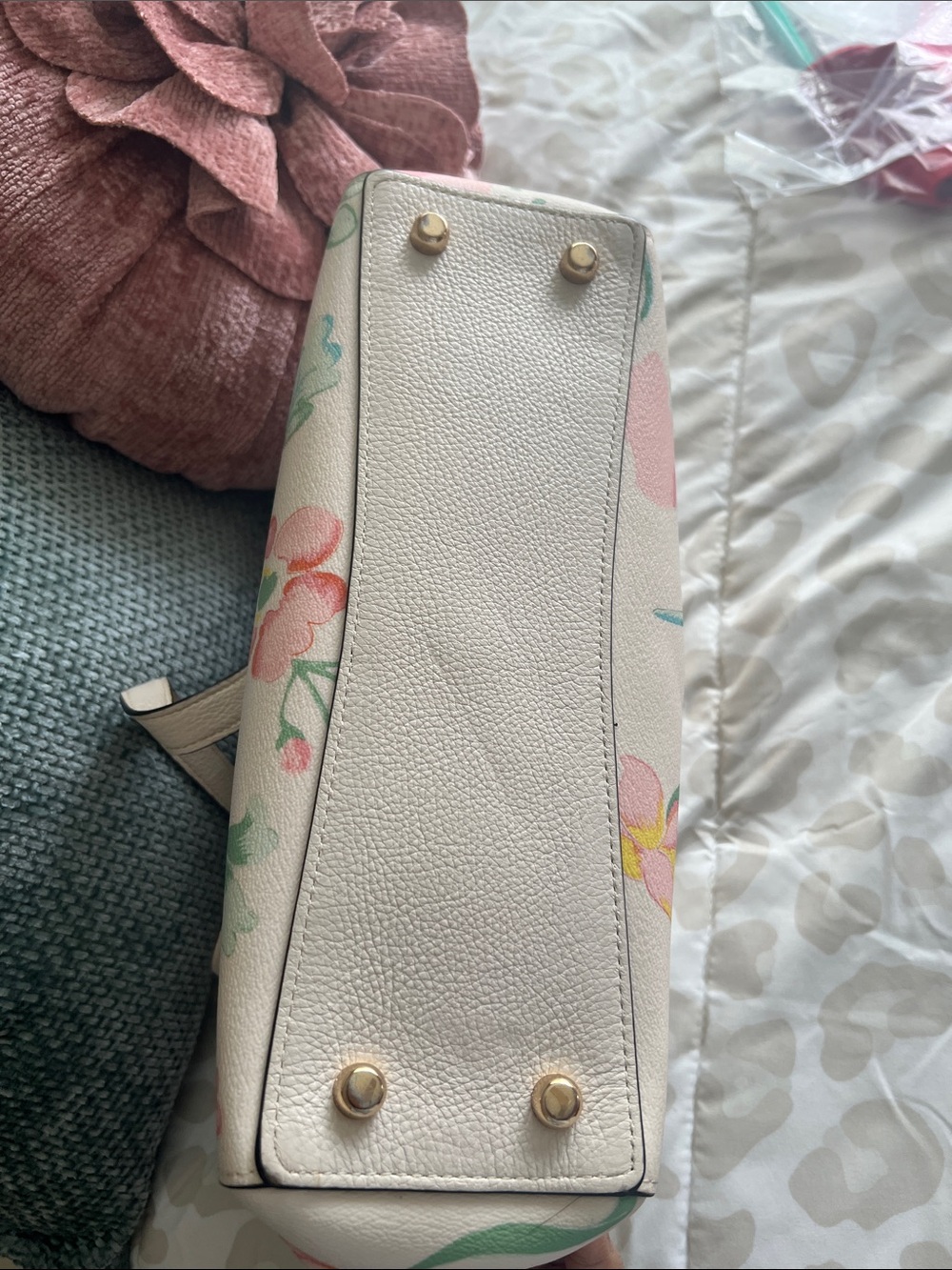 Coach Floral Cream Tote with Pink, Green and Yellow Accents - Picture 6 of 7